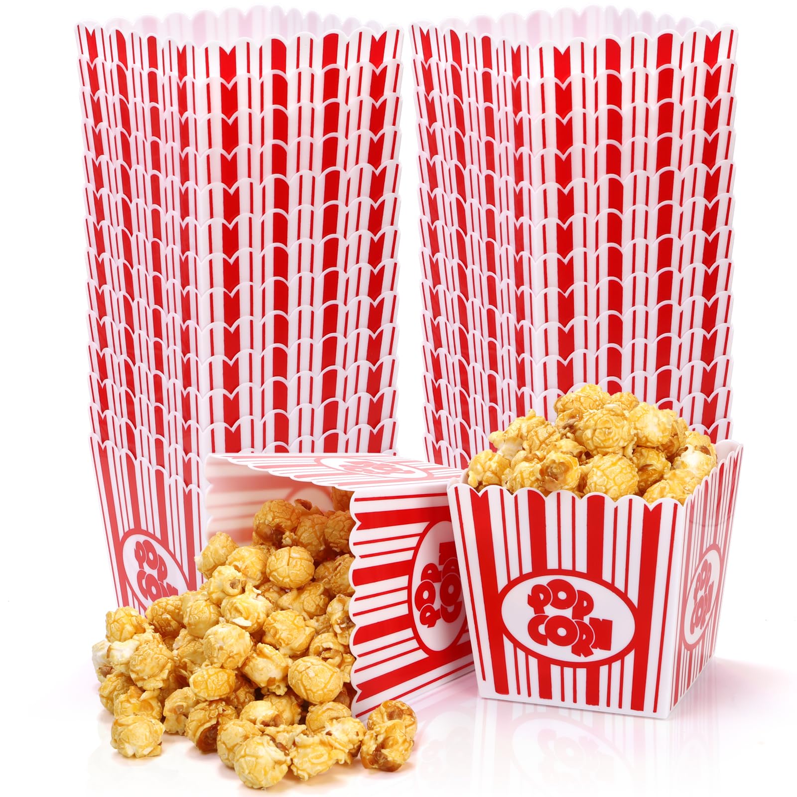 Photo 1 of **NEED TO BE CLEANED** Tebery 30 Pack Plastic Open-Top Popcorn Boxes Reusable Popcorn Containers Bucket Tub - 3.75" Tall x 3.75" Square