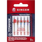 SINGER Titanium Ball Point Needles, 80/11-100/16, 5Ct, for Knit Fabric | Titanium ball-point machine needles for knit fabrics, 5 count; 4x longer lasting, resist heat and breakage, fit most