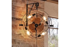 LUDOMIDE Fansconce Wall Mount Fan, Wall Fan Ceiling Fan with Lights and Remote, 6 Wind Speeds Plug in Ceiling Fan Ideal for Bedroom/Living Room/Garage/Kitchen/Tool Room/Workshop