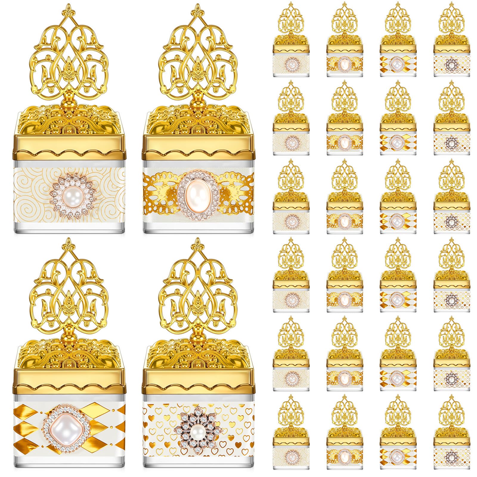 Photo 1 of Cunhill 24 Pcs Wedding Mini Candy Bottles Gold Plastic with Lids Champagne Storage Candy Favor Containers for Wedding Bridal Shower Party Favors Thank You Gifts