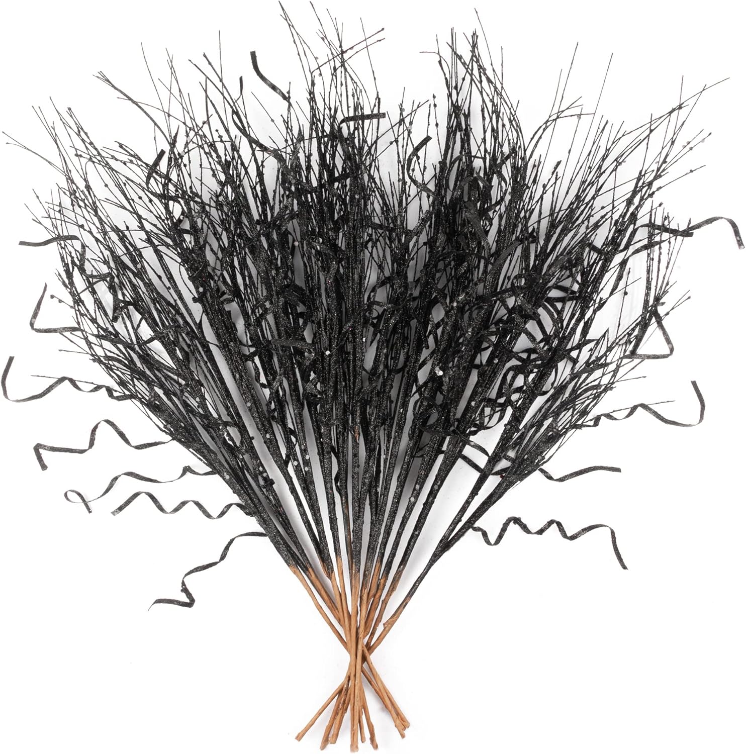 Tree Toppers - KI Store Glitter Curly Christmas Spray Set of 12 Black Wispy Willow Christmas Picks for Halloween Christmas Tree Wreath Garland Bouquet Tree Topper Decoration