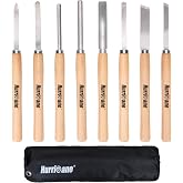 HURRICANE 8pc Wood Lathe Turning Tool Set, Wood Turning Chisel Set for Woodworking. 2 Skew 1 Spear Point 1 Parting 1 Round Nose &amp; 3 Gouge Tools with 1 Canvas Bag Packaging