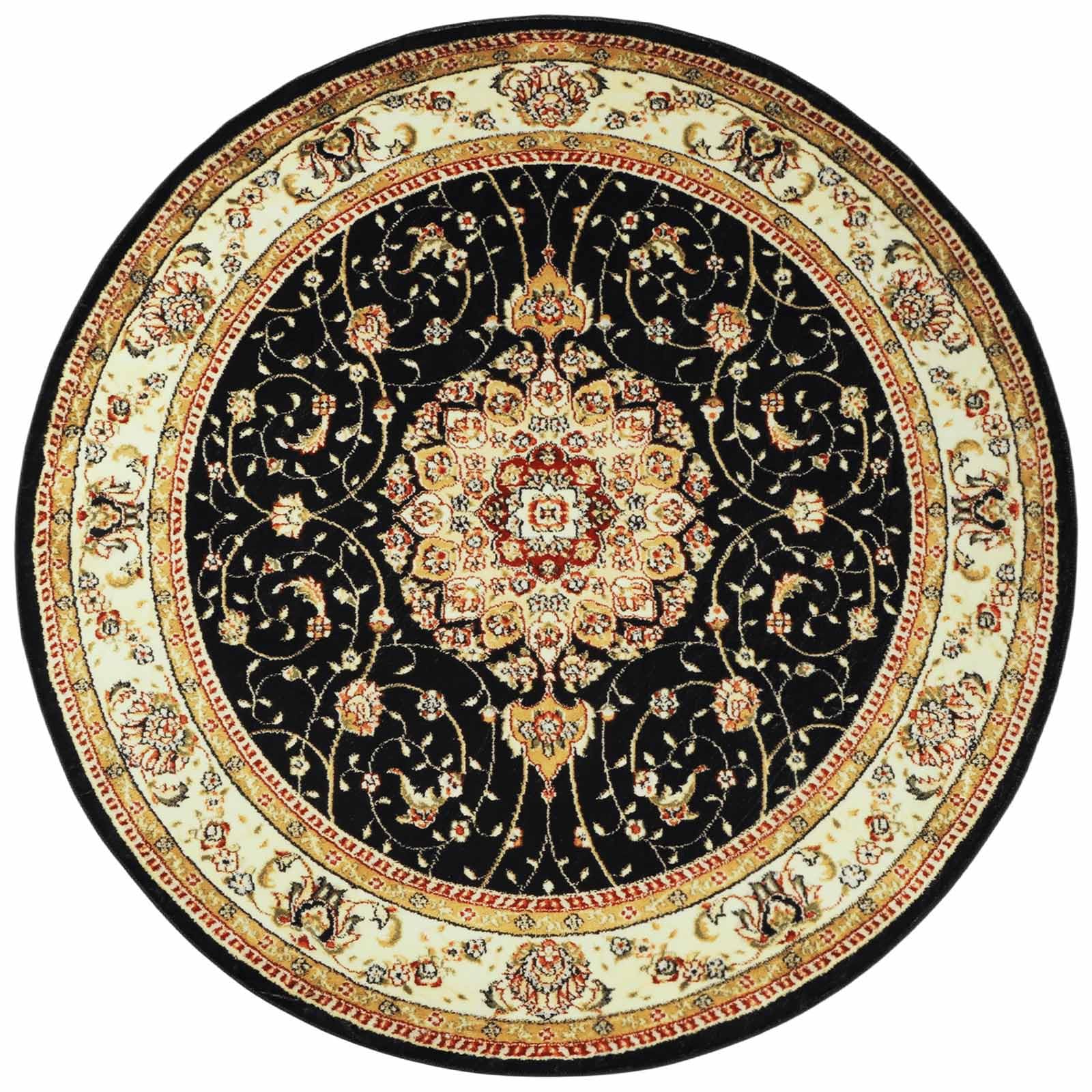 Betadistor Round Rugs for Living Room 4 Feet, Machine Washable Boho Rug for Living Room, Circle Kitchen Rug Area Rug for Bedroom Patio, Mandala Round Rug for Camping Picnic, Black, 403-08120