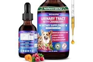 WEALLIN Cat & Dog Natural Urinary Tract Infection Treatment with Cranberry, Kidney, and Bladder Support Supplement, Support for Urinary Comfort & Bladder Flow – Pet Renal Care Support Drops
