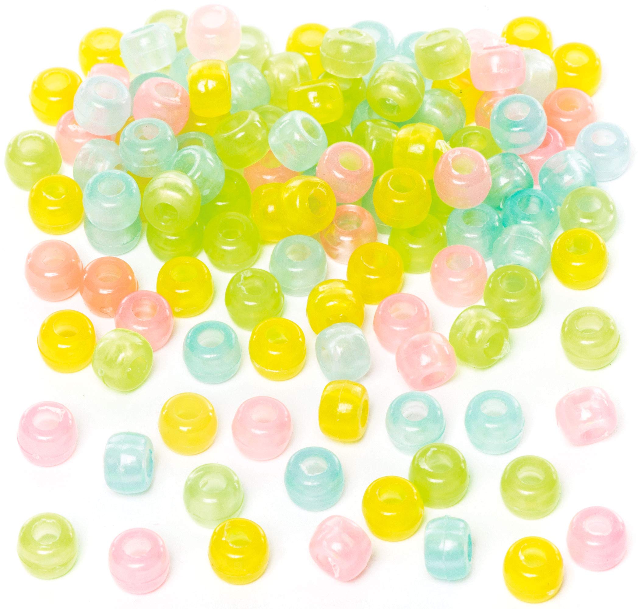 Baker Ross EF344 Glow in the Dark Pony Beads Value Pack — Ideal for Jewellery, Bracelet, Necklace and Keychain-Making, Kids' Arts and Crafts, Gifts, and More (Pack of 200)