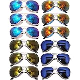 OWL 12 Pack Aviator Sunglasses Mirrored Lens, Womens Mens Wholesale Eyewear with Black, Silver, Gold Frames