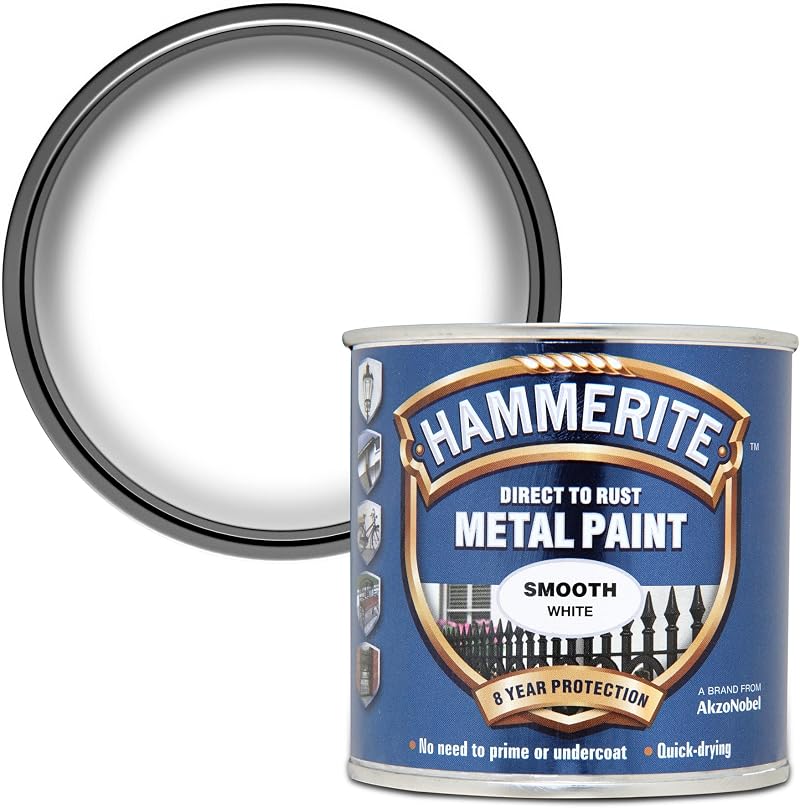 Hammerite Direct to Rust Metal Paint Smooth White 250ML 8 Years Protection