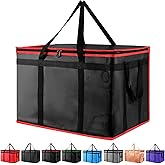 mosago Insulated Food Delivery Bag - Reusable Thermal Cooler Grocery Bags for Catering&Delivery, Pizza Carrier for Events, Large Capacity Bag Keeps Food Hot/Cold, Commercial (Black with Red Trim, 1PK)
