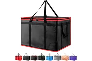 mosago Insulated Food Delivery Bag - Reusable Thermal Cooler Grocery Bags for Doordash Catering, Pizza Carrier, Events, Keeps Cold/Hot Food Frozen or Warmer, Commercial (Black with Red Trim, 1PK)