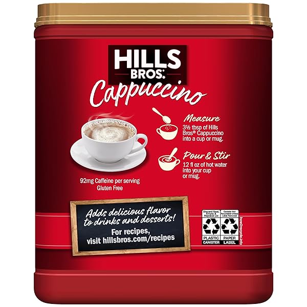 HILLS BROS INSTANT DECADENT CLASSIC CAPPUCCINO MIX WITH A HINT OF SWEETNESS, EASY TO USE AND CONVENIENT, ENJOY COFFEEHOUSE FLAVOR AT HOME, FROTHY, 14 OZ