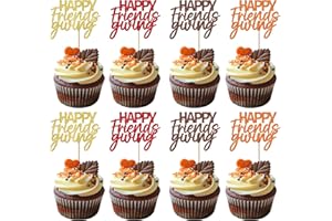 Rsstarxi 24 Pack Happy Friendsgiving Cupcake Toppers Glitter Fall Theme Thanksgiving Cupcake Picks Give Thanks Cake Decorations for Happy Thanksgiving Day Birthday Party Decors Supplies Multi