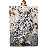 Kibue White Owl Blanket - Soft & Lightweight Cozy Flannel Throw Blanket - Plush Warm Blankets for Travel, Sofa, Bedroom, Office, Home Decor - Ideal Gifts for Adults Kids Women Men 60"×50"