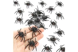 Cytokio Plastic Spiders, Fake Spiders, Halloween Spiders, 30 Pieces Black Realistic Spider with Red Eye, Spider Decorations for Halloween Party, Spider Web Decor Prank Prop Game