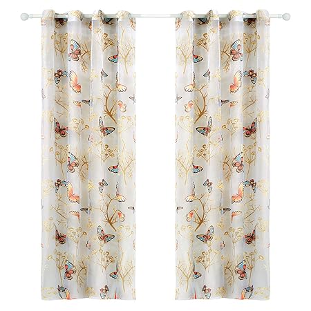 Top Finel Butterfly Print Voile Panels Window Net Curtains For