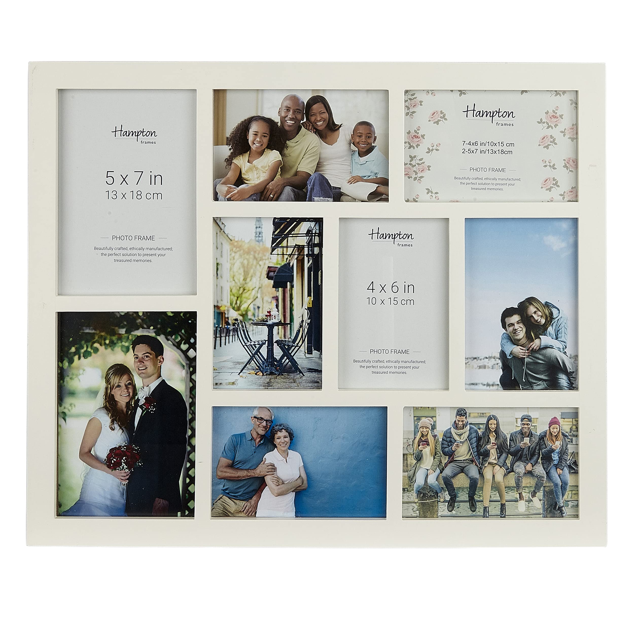 Hampton Frames GALLERY 9 Aperture - 7-4x6 & 2-5x7 White Multi Aperture Picture Photo Frame Acrylic (Non-Glass) Front GAL9APWHP