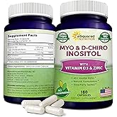 aSquared Nutrition Myo-Inositol & D-Chiro Inositol Supplement - 180 Capsules - Plus Vitamin D3 and Zinc - Myo & D-Chiro Inositol 40 to 1 Ratio - VIT B8 Complex Pills