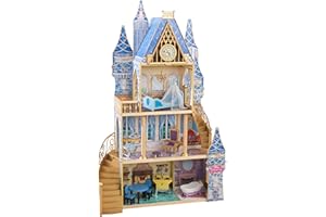 KidKraft Disney® Princess Cinderella Royal Dream Wooden Castle Dollhouse, Over 4 Feet Tall with 12 Pieces, Blue, Gift for Ages 3+