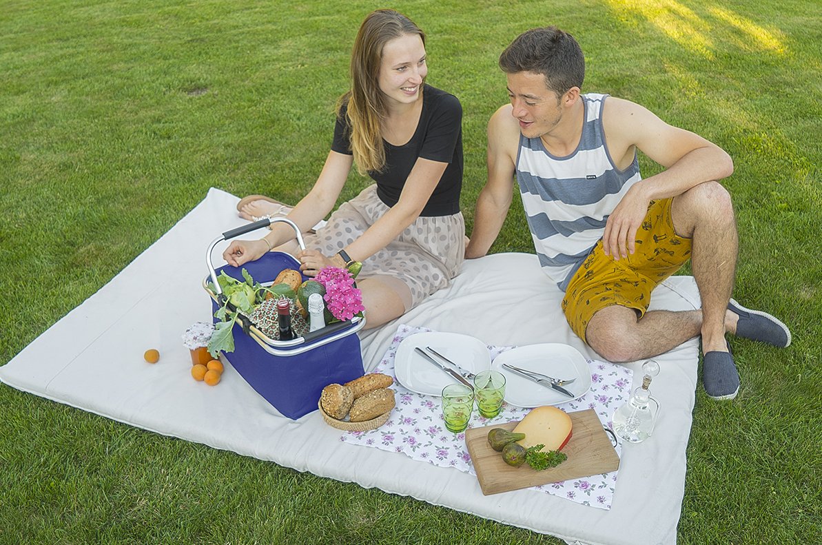 Collapsible shopping carrybag | foldable picnic basket | MY BASKET TO GO | water-resistant l beach bag with comfortable handles | large, light-weight, closable, reinforced | OCEAN BLUE