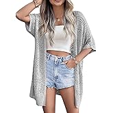 Zeagoo Lightweight Summer Crochet Cardigan for Women Short Sleeve Kimono Boho Oversized Open Front Knitted Cardigan