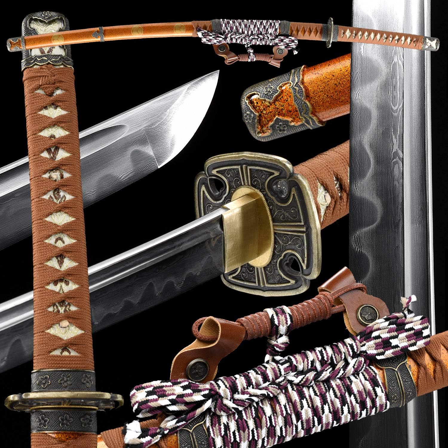 eroton Damascus Folded Steel Hand Forged Handmade Japanese Samurai Katana Sword Functional Heat Tempered Full Tang Razor Sharp.Tsuba Copper
