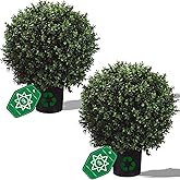 QAOUIEP Real Touch Leaves Artificial Topiary Trees, 24" T with 17" W Faux Boxwood, Set of 2 UV Resistant Plants, Decorative Indoor Outdoor Trees with 6"x5" Pots for Home, Office, and Garden Decor