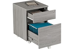 Techni Mobili Rolling Lock and Storage 2 Drawer Vertical Filing Cabinet, 15.75" L x 17.75" W x 23" H,Grey