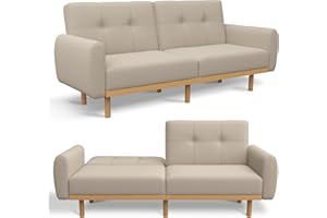 CarterChairr Convertible Futon Sofa Bed,79.3" W Mid Century Modern Love Seat Couch,Button Tufted Upholstered Fabric Small Folding Sofa Cama for Living Room,Bedroom,Apartment,Office,Tan