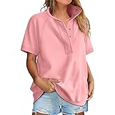 ANRABESS Womens Short Sleeve Tops Oversized Lightweight Sweatshirt Polo Shirts 2026 Summer Casual Button Pullover Top Outfits