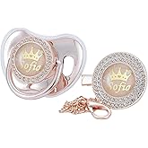 MIYOCAR Personalized Any Name Bling Gold Silver Pacifier and Clip Set 18 Colors BPA Free Safe Unique Design Luxurious Dummy Ideal Gift for Baby Show New Born