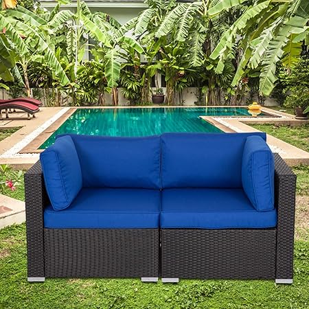 Amazon Com Kinsuite Outdoor Wicker Patio Chairs Loveseat Sofa Pe Rattan Furniture Set Outside Garden Patio Furniture Kitchen Dining