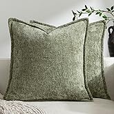 DEZENE Pack of 2 Sage Green Christmas Decorative Throw Pillow Covers 18x18 Cozy Soft Chenille Accent Vintage Square Couch Pillow Covers for Home Decor Bed Sofa Living Room