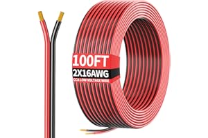 ENERGEASTER 100FT 16AWG, 16/2 AWG Red Black Hookup Electrical Wire LED Strips Extension Cord 12V/24V DC Cable, 16 Gauge Wire 2 Conductors Flexible Low Voltage Cable for in-Home, Autos, Schools use