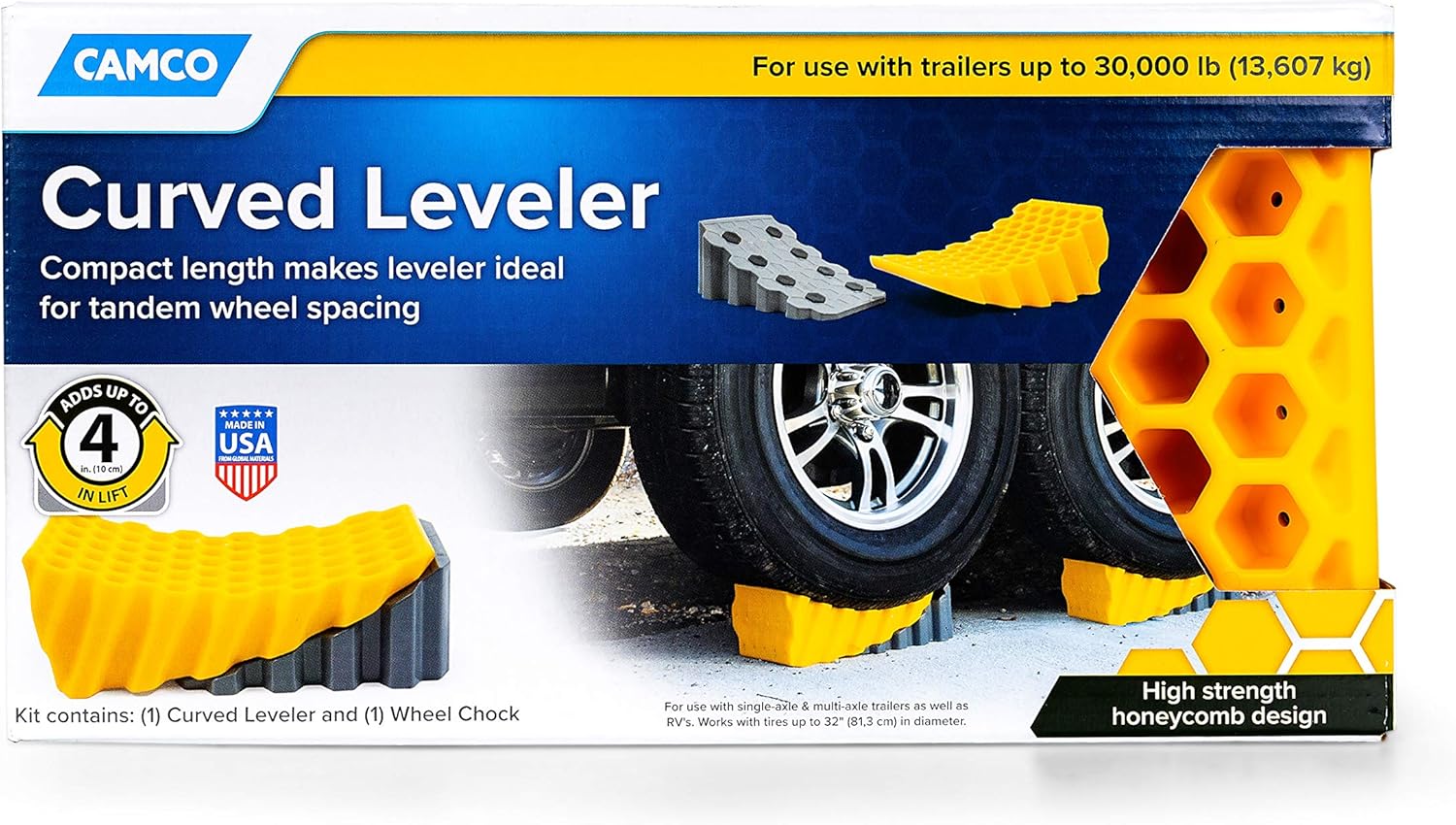 Camco 44423 RV Curved Leveler with Chock - Easy Drive-on Leveler Adds Up to 4" in Height: Automotive