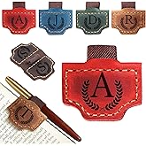 Custom Bookmark with Pen Holder, 26 Letters Name Initial Personalized Magnetic Leather Bookmark, Leather Book Mark for Men Women, Gifts for Book Lovers, Readers, Travelers (Red, A)