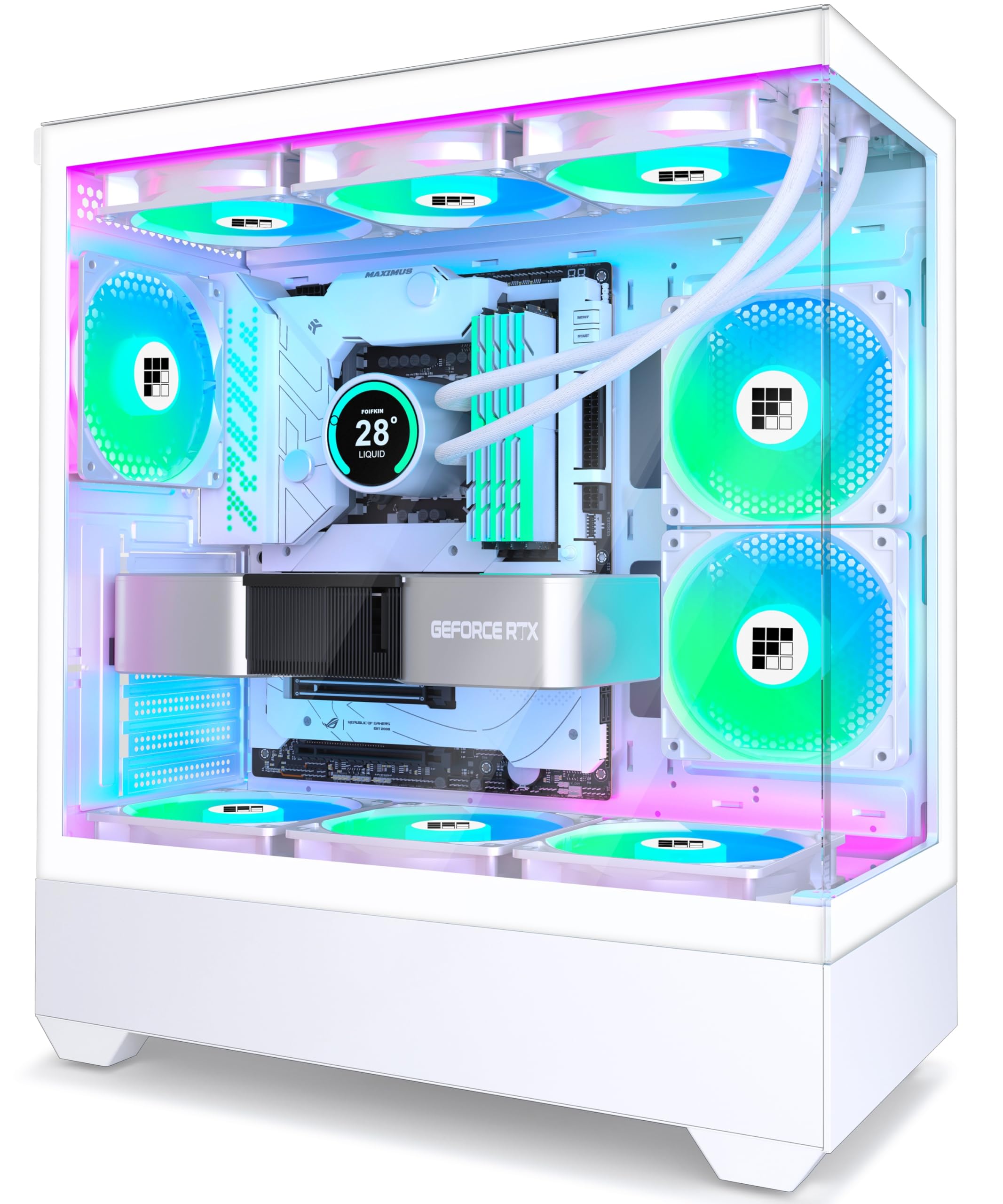 Foifkin Pc Case - Pre-Installed 5 Pwm Argb Fan, Atx Mid-Tower Gaming Pc Case, F1 (White, F1)