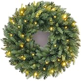 24 Inch Artificial Pre-Lit Christmas Wreath Spruce, 50 LED Warm White & Multi-Color Lights with Timer, Battery Operated