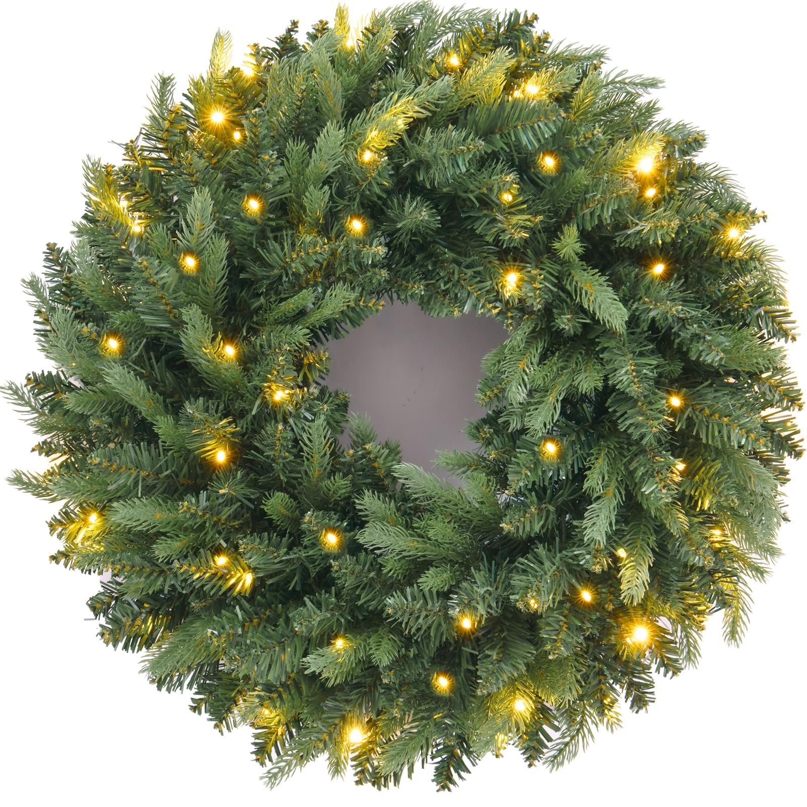 Photo 1 of 24 Inch Artificial Pre-Lit Christmas Wreath Spruce, 50 LED Warm White & Multi-Color Lights with Timer, Battery Operated, Holiday Decoration for Front Door, Outdoor
