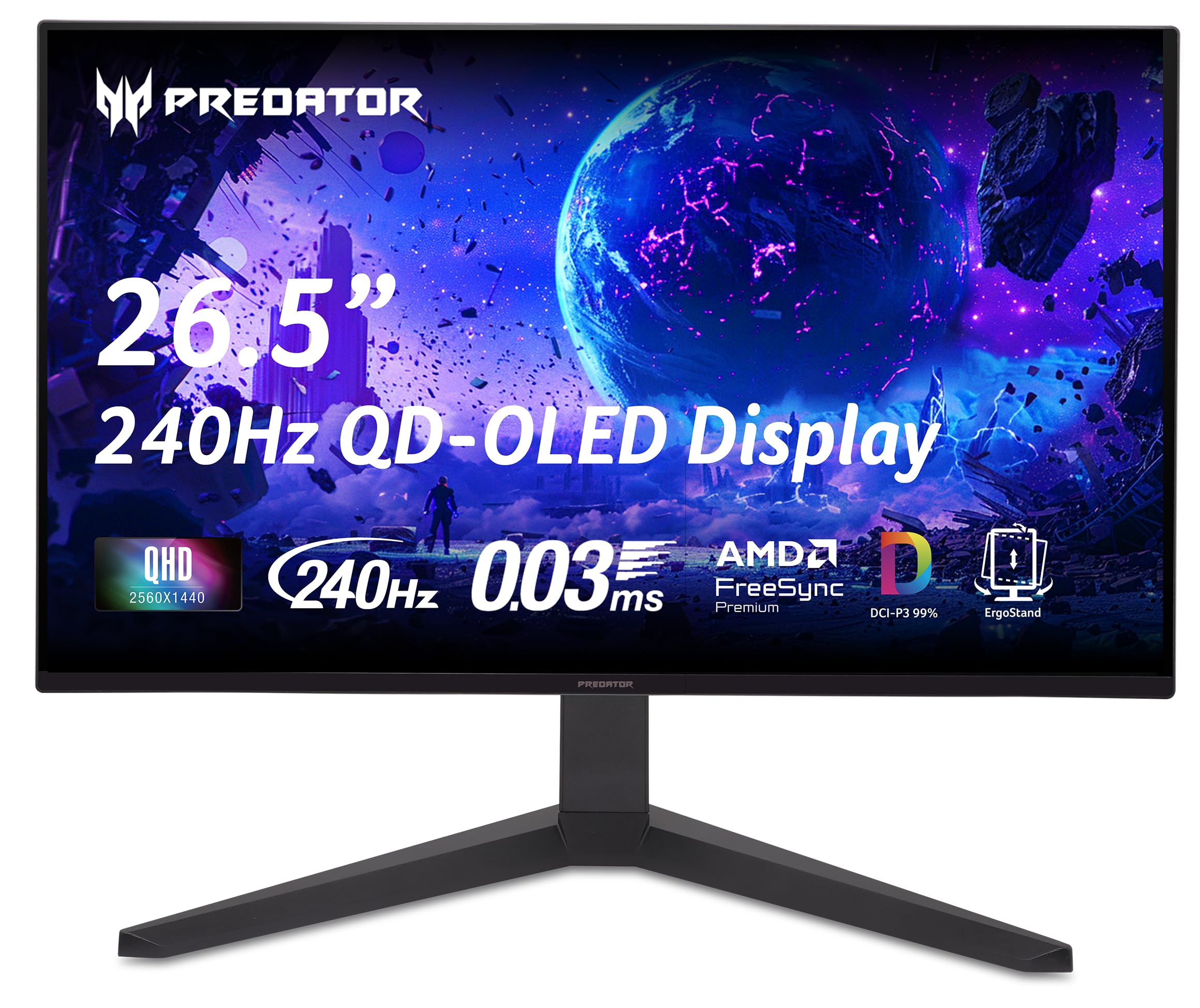 Acer Predator Gaming Monitor | 26.5" WQHD 2560x1440 QD-OLED | AMD FreeSync Premium | 240Hz | 0.03ms | Tilt, Height Adjustment, Pivot & Swivel | DCI-P3 99% | 2 x DP 1.4 & 2 x HDMI 2.1 | X27U W1bmiipprx