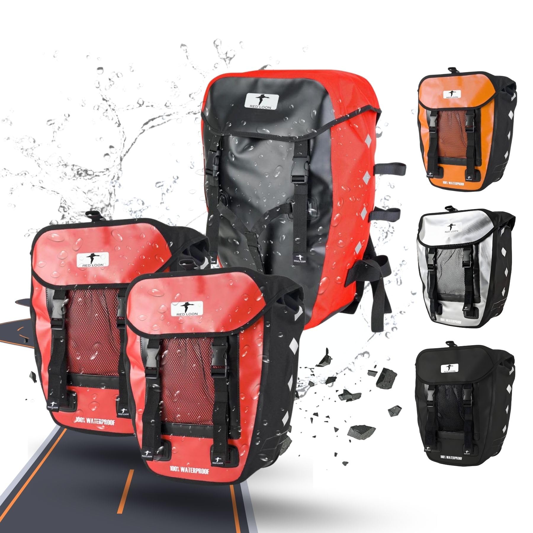 Red Loon Bicycle Pannier Rack Bag Pro Triple Red/Black – Bicycle Pannier Rack – Bicycle Double Bag + Bicycle Backpack – Can be Connected to Each Other – Waterproof