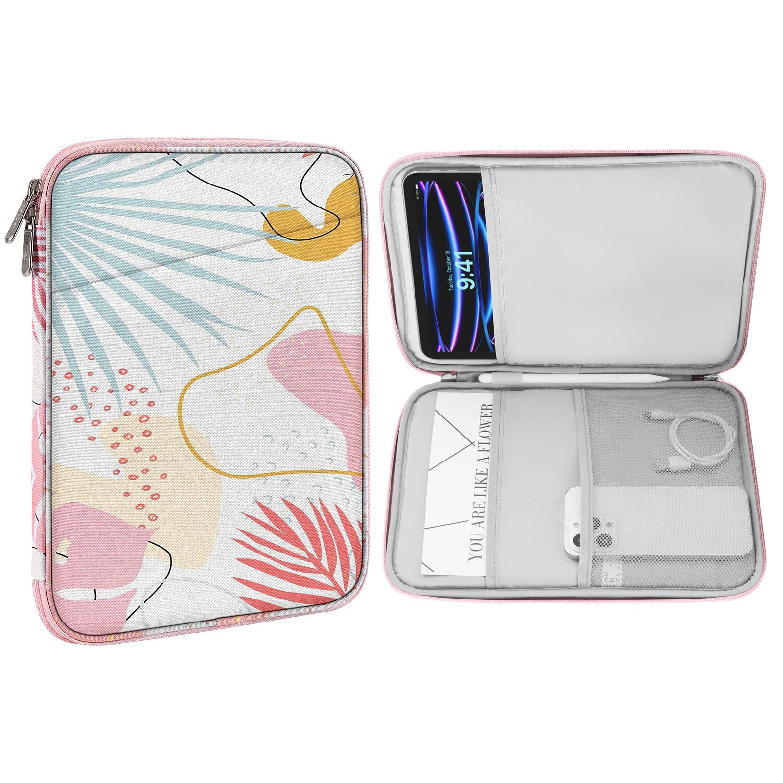 MoKo 9-11 Inch Tablet Sleeve Case, Fits iPad air 5/4 10.9" 2022, iPad Pro 11 M2 2022-2018, iPad 10th 10.9 2022, Galaxy Tab S8/A8/A7 2022, Protective Bag Carrying Case with Pocket, Tropical Leaf — image 1