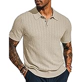 PJ PAUL JONES Mens Knit Polo Shirt Short Sleeve Hollow Out Knit Shirt Texture Knitted Polo