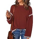 Dokotoo Sweaters for Women Fashion Solid Crewneck Loose Fit Long Sleeve Contrast Cable Knit Pullover Sweater Jumper Tops