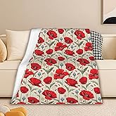 Red Poppy Flowers Throw Blankets Bright Flower Flannel Blanket Throw for Adults,Flower Theme Lightweight Soft Cozy Blanket for Couch Sofa Bed Room Decor 50" x 60"