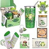 Bayelove Frog Gifts for Women Frog Lovers Stuff Gifts Include Hair Tie 20oz Tumbler Mug Keychain Makeup Bag Candle Socks Bracelet Card for Women Christmas Birthday