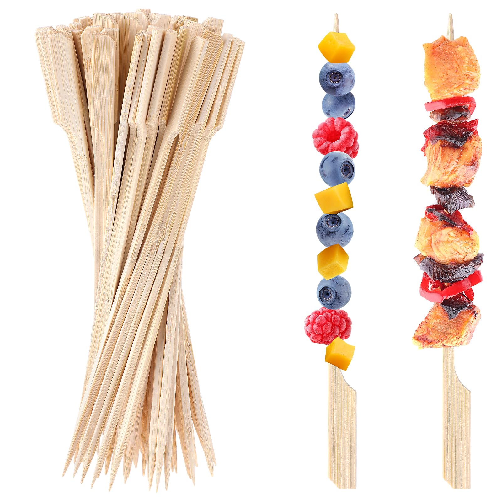 20cm Bamboo Skewers, 100 PCS Bamboo Sticks for Cocktail Appetizer Toothpicks Kabab Skewers Picks Paddle Wooden Skewers for Cocktail, Fruit, Grilling, Drink, BBQ, Fondue(8 Inch)