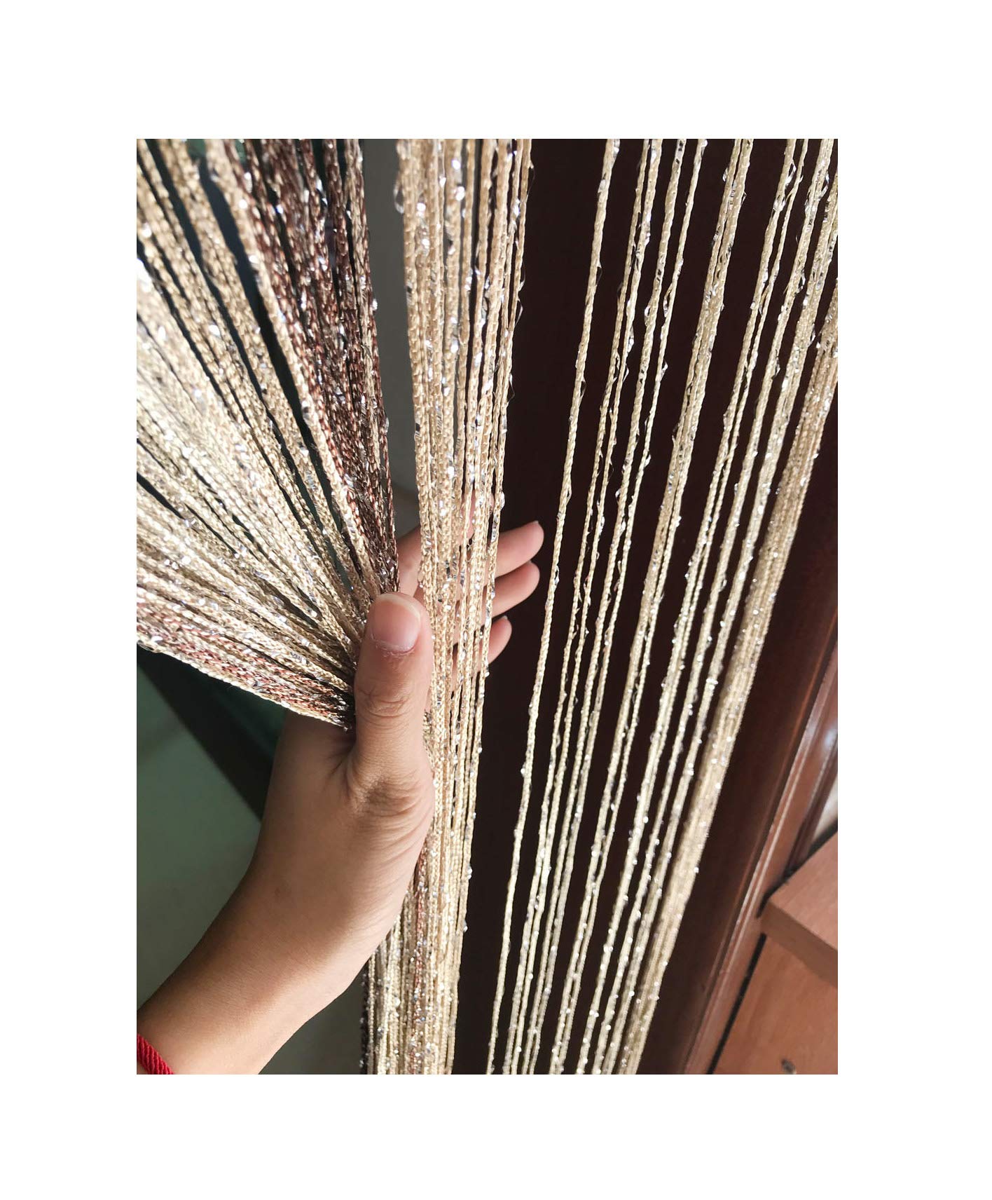 Eyotool 1x2 M Door String Curtain Rare Flat Thread Fringe Window Panel Room Divider Cute Strip Tassel for Wedding Coffee House Restaurant Parts (Coffee & Champagne)