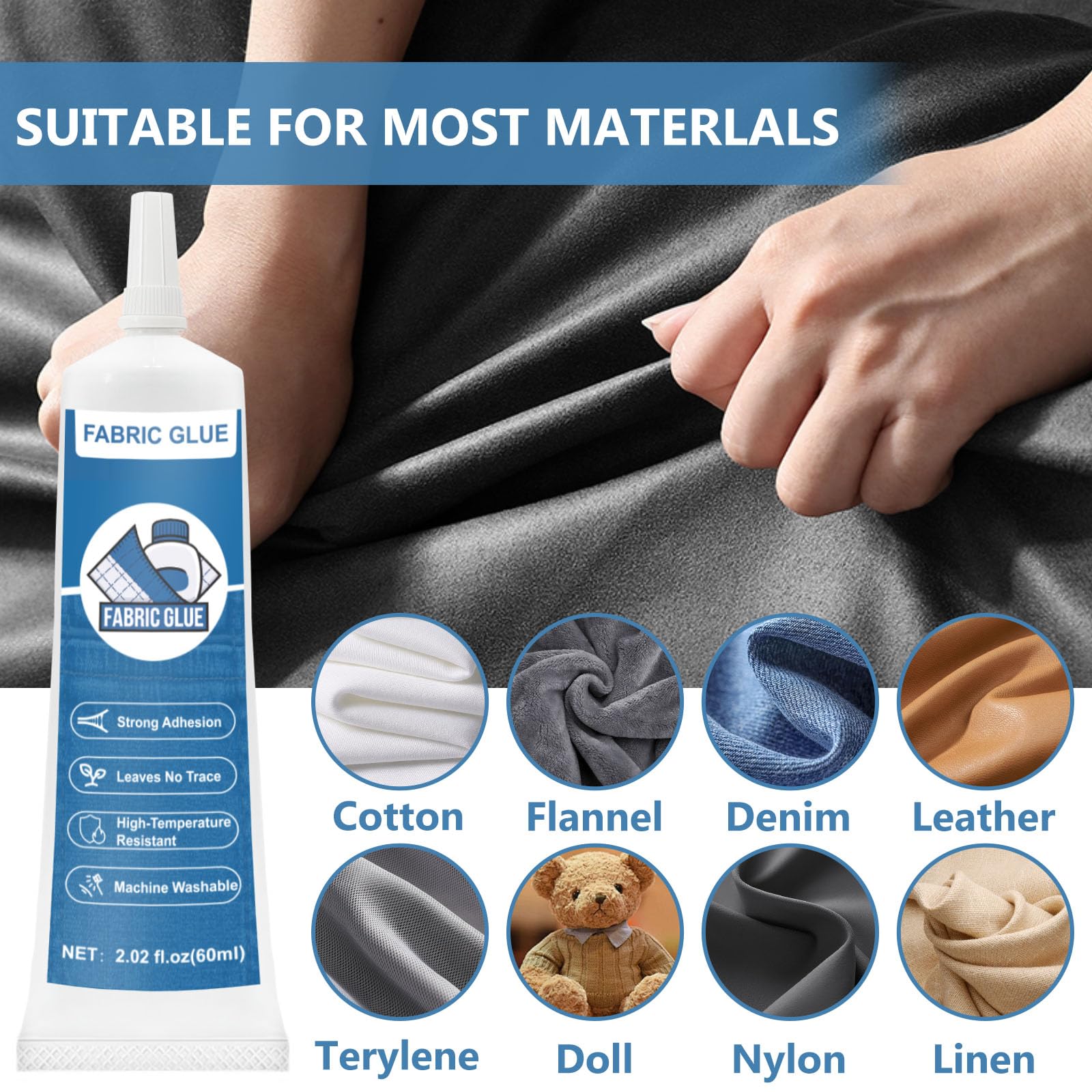 INNOVAYOU 120ml Textilkleber, Transparent Weich Keine Nähte Erforderlich, Textilkleber Waschmaschinenfest für Baumwolle, Leder, Flanell, Denim und Polyester 6