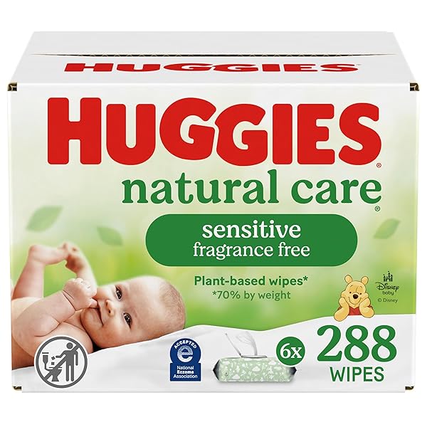 HUGGIES NATURAL CARE SENSITIVE BABY WIPES, UNSCENTED, HYPOALLERGENIC, 6 FLIP-TOP PACKS (288 WIPES TOTAL)