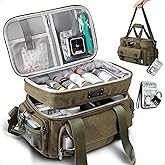 ARCFOX Medicine Storage Bag with Lock, Vintage Canvas Large Pill Bottle Organizer for Men, Double Layers Medication Storage with Portable Travel Pouch Shoulder Strap Handles, Army Green