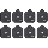 Discount TENS Electrode Pads Compatible with Compex, 2 x 2 Inch, 8 Pack | Superior gel with metallic grid, long-lasting latex-free hydrogel, flexible comfort, even current flow, strong skin adhesion
